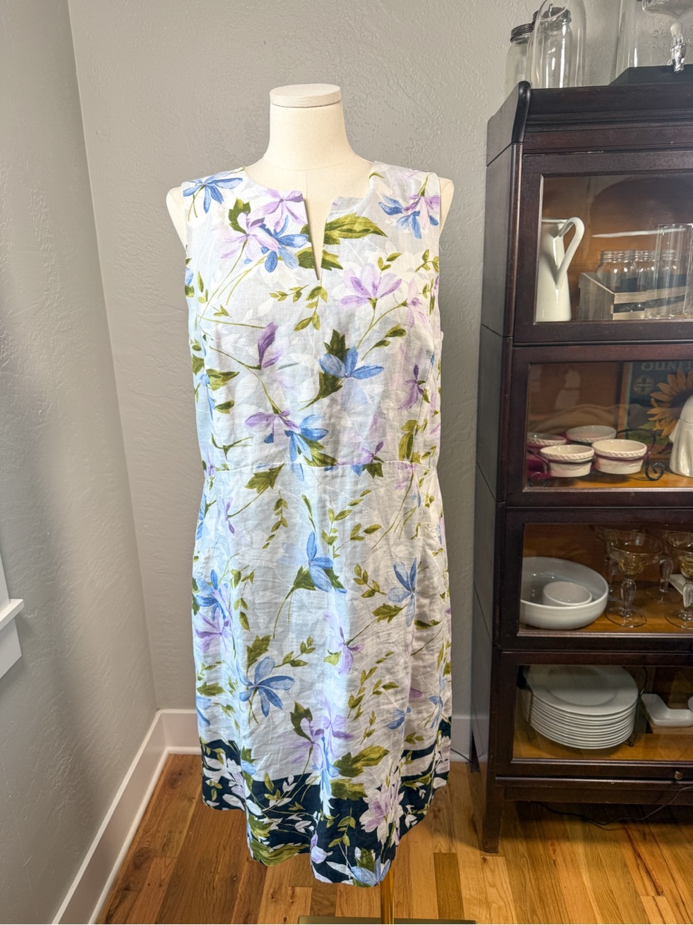 J. Jill Love Linen Floral Shift Dress 100% Linen Sleeveless Blue Purple Size XLT